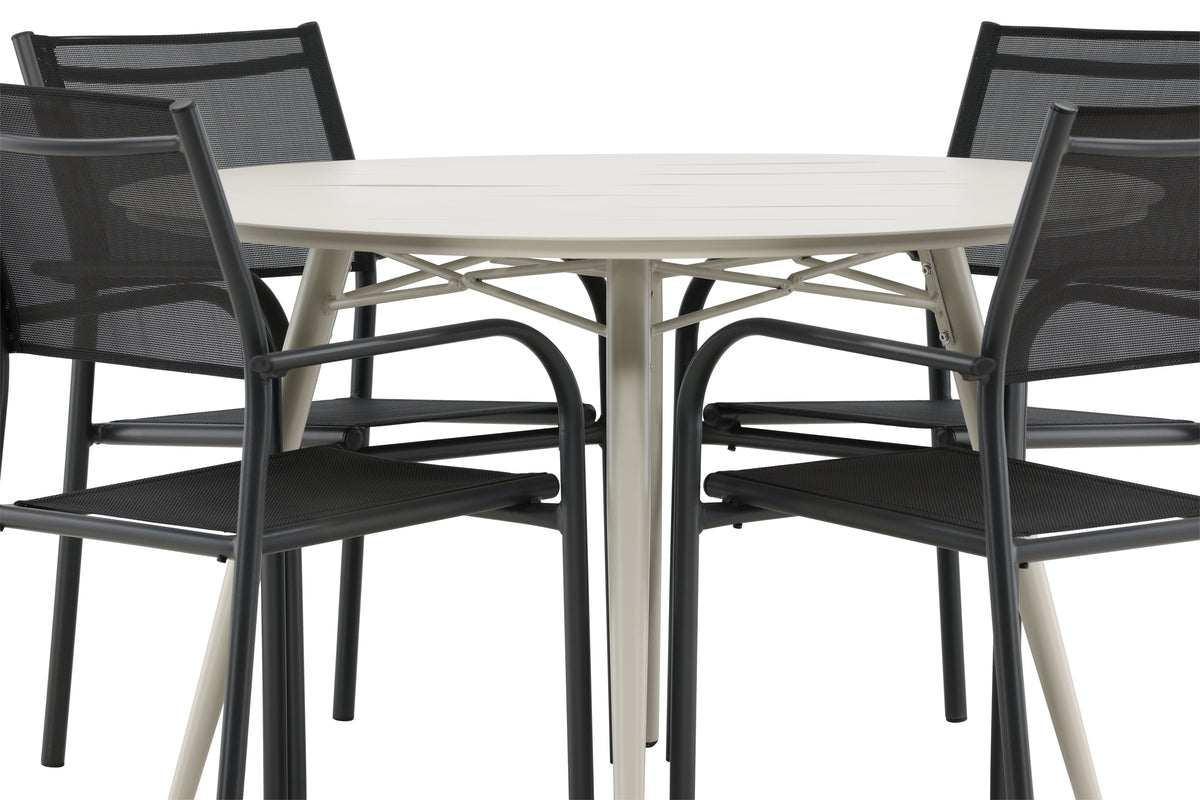 Rundt spisebord 120 Beige + Spisebordsstol 2-pak Sort
