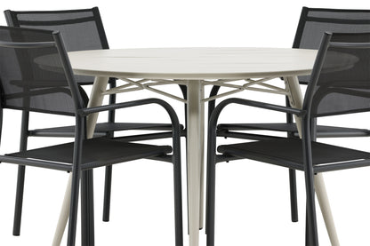 Rundt spisebord 120 Beige + Spisebordsstol 2-pak Sort