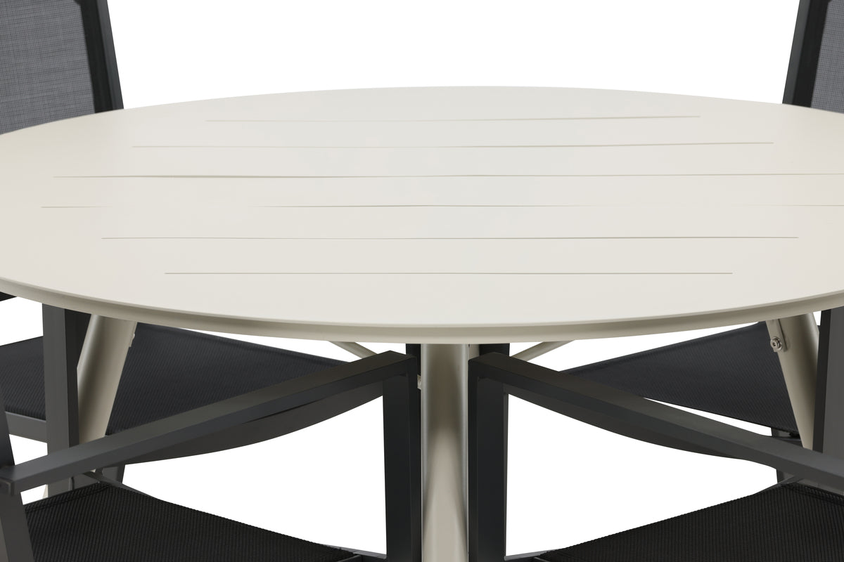 Rundt spisebord 120 Beige + Spisebordsstol 2-pak Sort