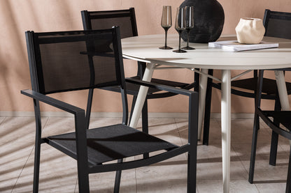 Rundt spisebord 120 Beige + Spisebordsstol 2-pak Sort