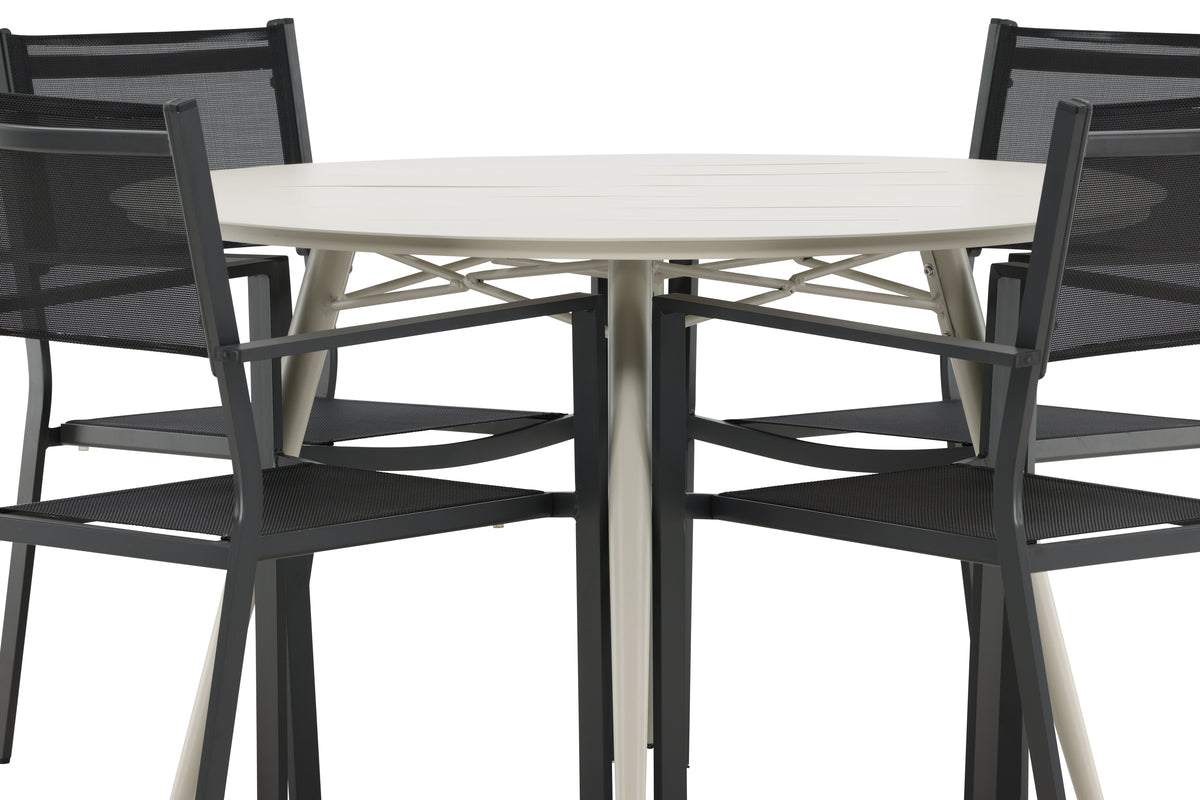 Rundt spisebord 120 Beige + Spisebordsstol 2-pak Sort