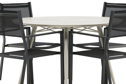 Rundt spisebord 120 Beige + Spisebordsstol 2-pak Sort