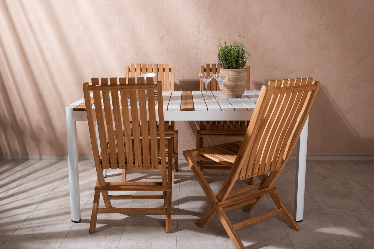 Spisebordsstol Guld + Rektangulært spisebord 150 x 90 Hvid