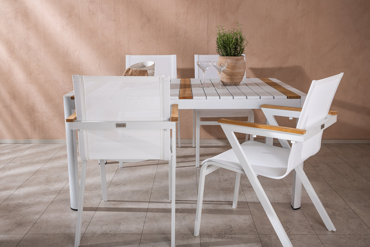 Rektangulært spisebord 150 x 90 Hvid + Spisebordsstol 6-pak Hvid