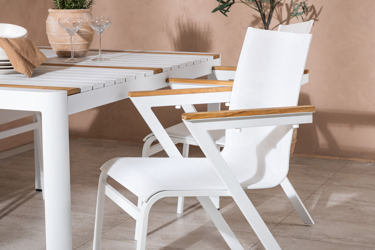 Rektangulært spisebord 150 x 90 Hvid + Spisebordsstol 6-pak Hvid