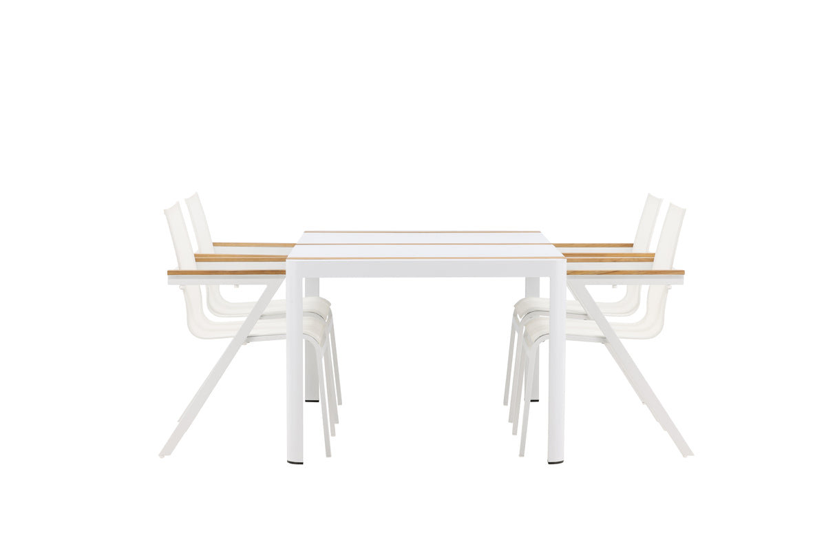 Rektangulært spisebord 150 x 90 Hvid + Spisebordsstol 6-pak Hvid