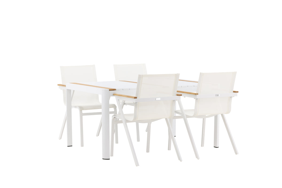 Rektangulært spisebord 150 x 90 Hvid + Spisebordsstol 6-pak Hvid