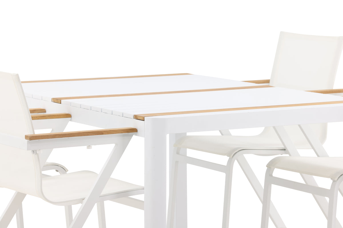 Rektangulært spisebord 150 x 90 Hvid + Spisebordsstol 6-pak Hvid