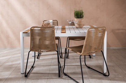 Rektangulært spisebord 150 x 90 Hvid + Spisebordsstol 2-pak Brun