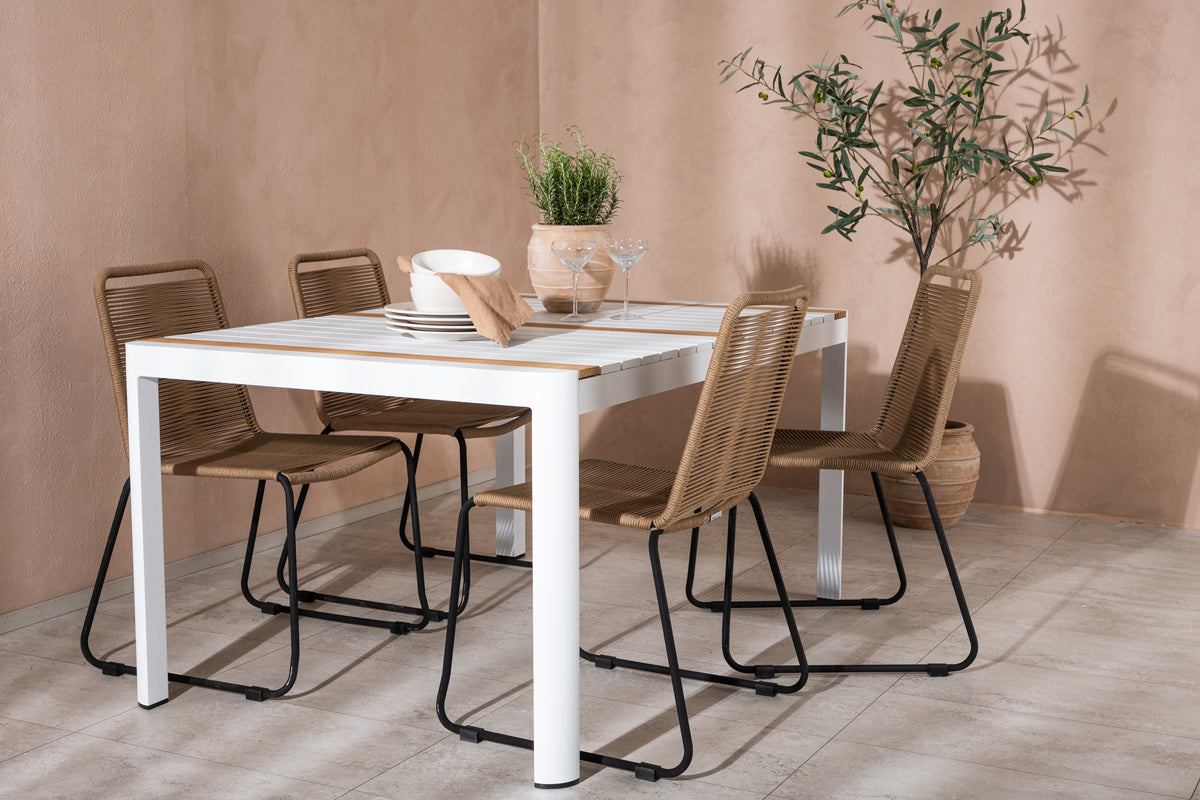 Rektangulært spisebord 150 x 90 Hvid + Spisebordsstol 2-pak Brun