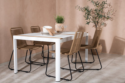 Rektangulært spisebord 150 x 90 Hvid + Spisebordsstol 2-pak Brun