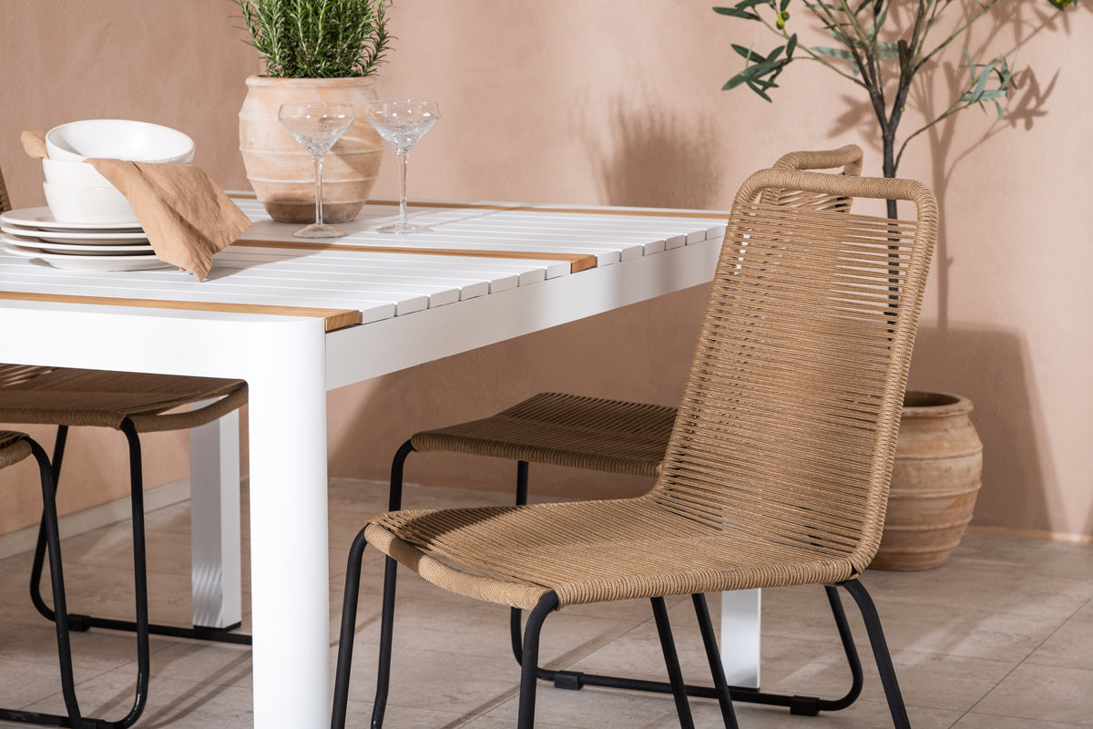 Rektangulært spisebord 150 x 90 Hvid + Spisebordsstol 2-pak Brun