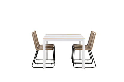 Rektangulært spisebord 150 x 90 Hvid + Spisebordsstol 2-pak Brun