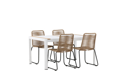 Rektangulært spisebord 150 x 90 Hvid + Spisebordsstol 2-pak Brun