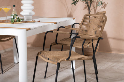 Rektangulært spisebord 150 x 90 Hvid + Spisebordsstol 2-pak Brun