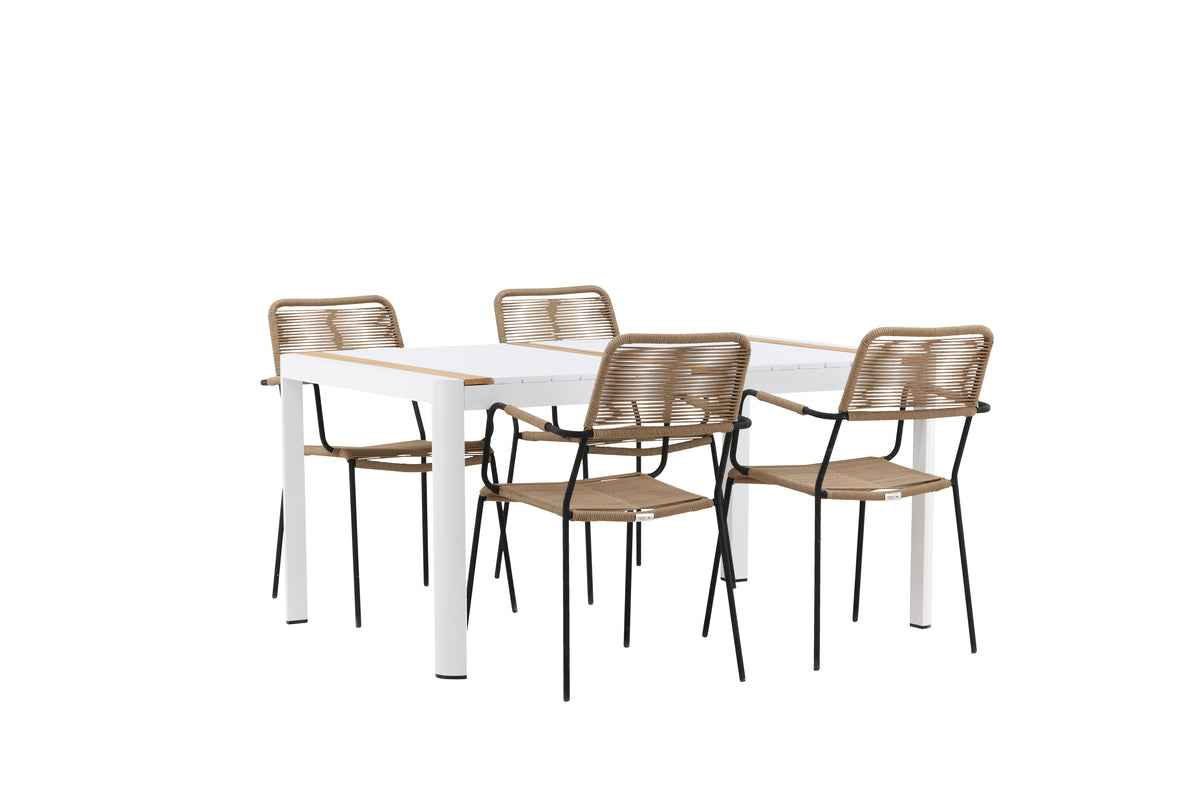 Rektangulært spisebord 150 x 90 Hvid + Spisebordsstol 2-pak Brun