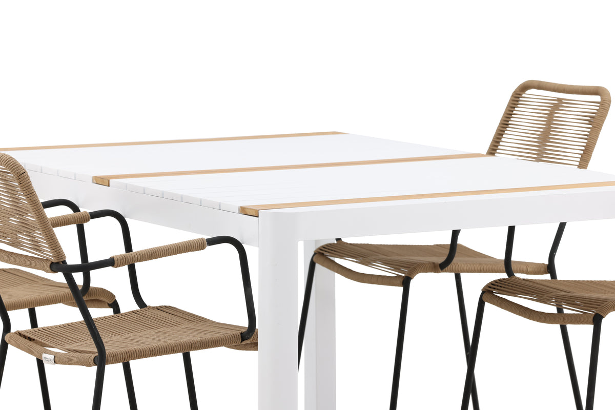 Rektangulært spisebord 150 x 90 Hvid + Spisebordsstol 2-pak Brun