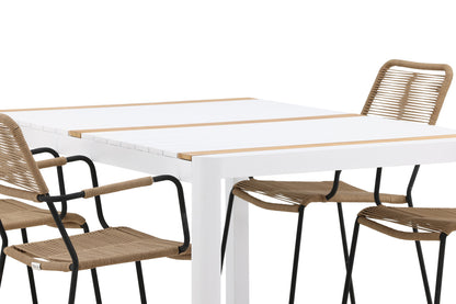 Rektangulært spisebord 150 x 90 Hvid + Spisebordsstol 2-pak Brun