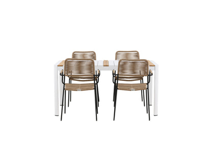 Rektangulært spisebord 150 x 90 Hvid + Spisebordsstol 2-pak Brun