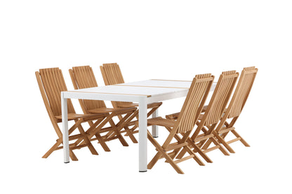 Spisebordsstol Guld + Rektangulært Spisebord 200 x 100 Hvid