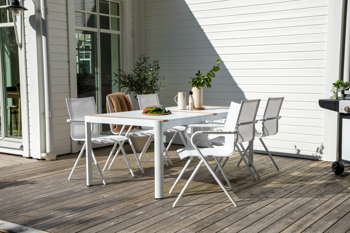 Spisebordsstol 6-pak Hvid + Rektangulært Spisebord 200 x 100 Hvid