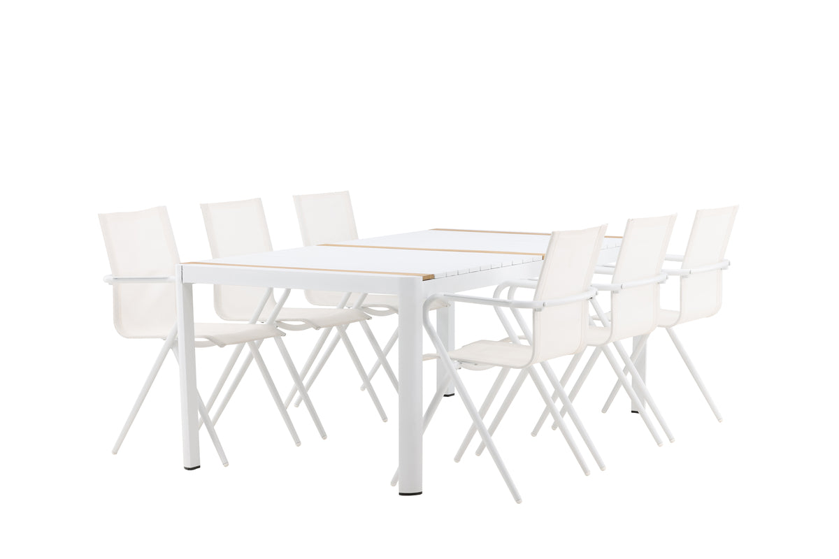 Spisebordsstol 6-pak Hvid + Rektangulært Spisebord 200 x 100 Hvid
