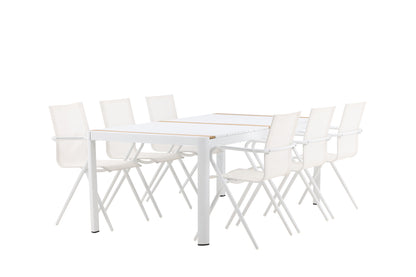 Spisebordsstol 6-pak Hvid + Rektangulært Spisebord 200 x 100 Hvid