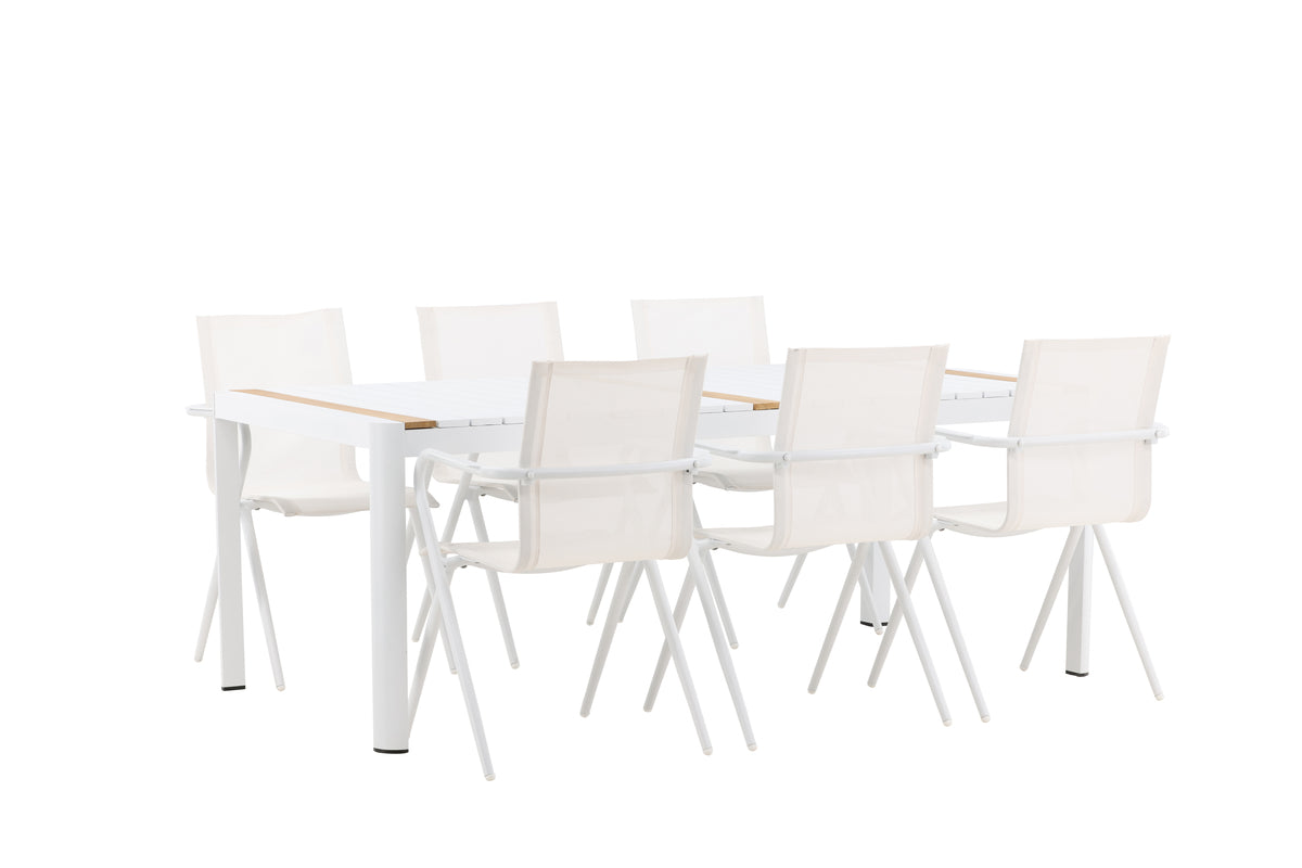 Spisebordsstol 6-pak Hvid + Rektangulært Spisebord 200 x 100 Hvid