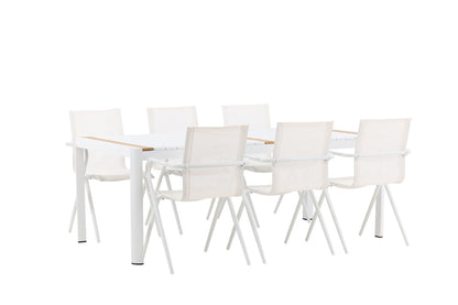 Spisebordsstol 6-pak Hvid + Rektangulært Spisebord 200 x 100 Hvid