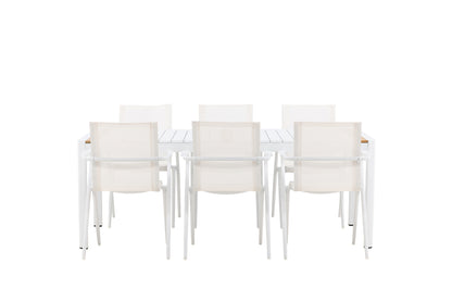 Spisebordsstol 6-pak Hvid + Rektangulært Spisebord 200 x 100 Hvid