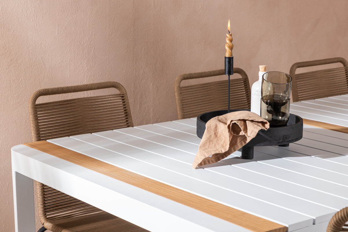 Rektangulært spisebord 200 x 100 Hvid + Spisebordsstol 2-pak Brun