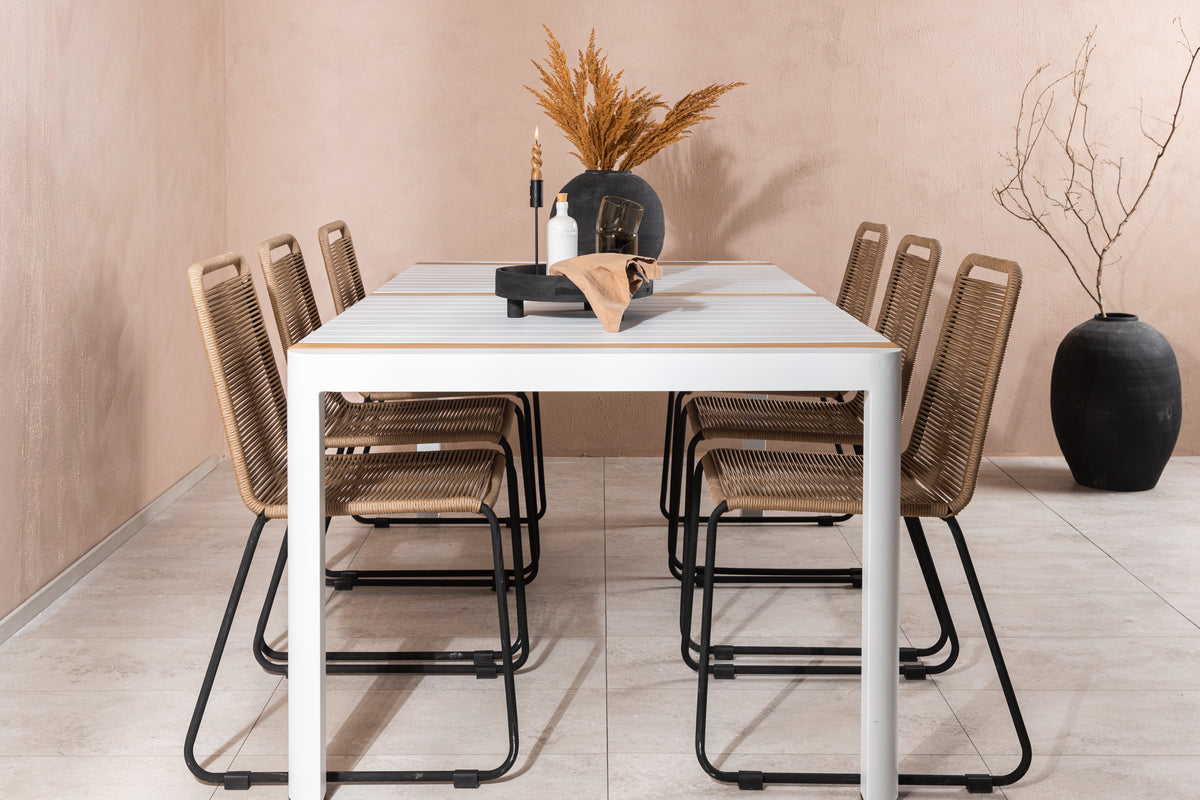 Rektangulært spisebord 200 x 100 Hvid + Spisebordsstol 2-pak Brun