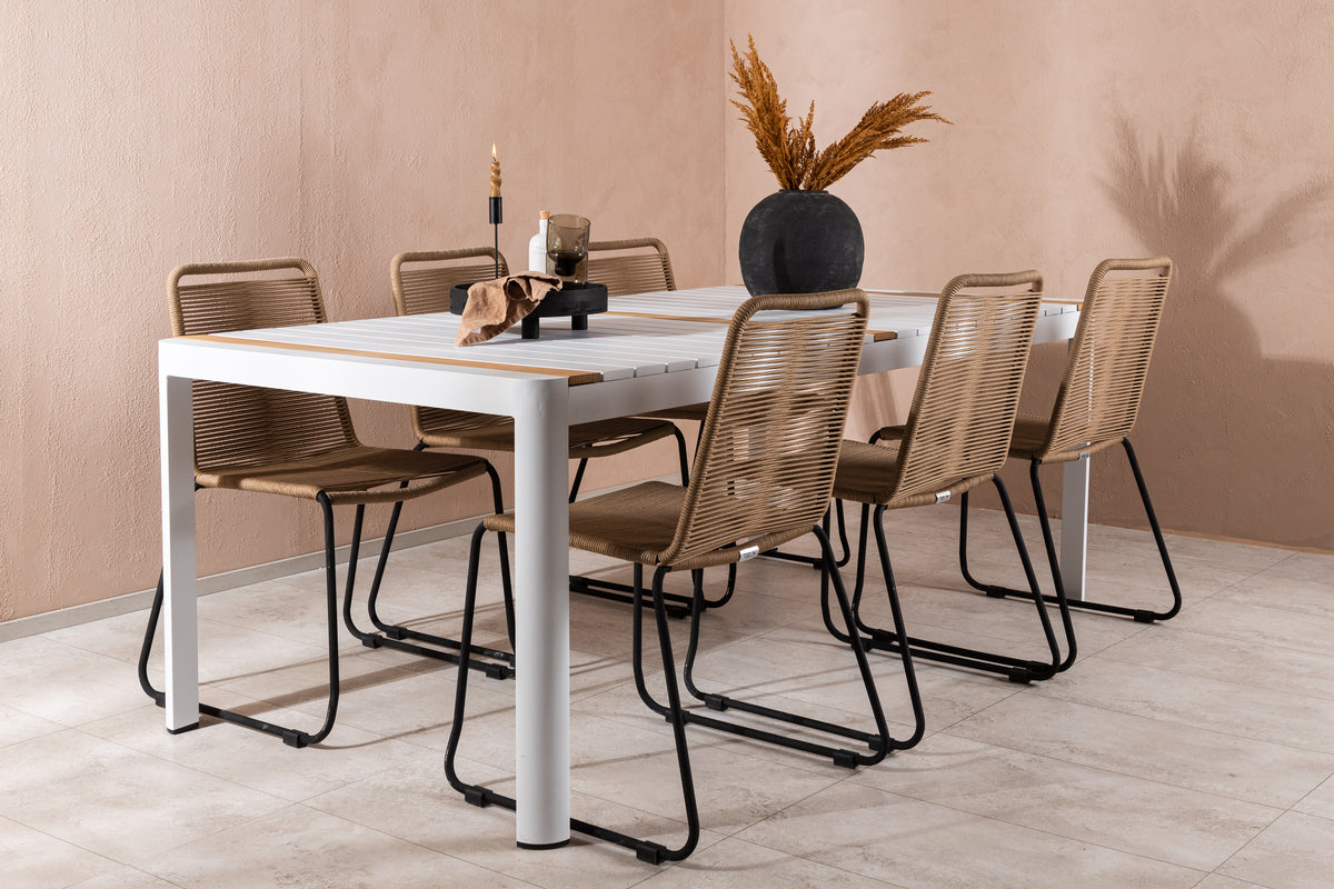 Rektangulært spisebord 200 x 100 Hvid + Spisebordsstol 2-pak Brun