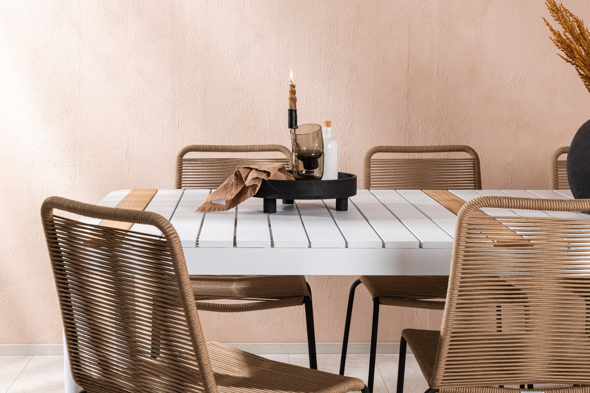 Rektangulært spisebord 200 x 100 Hvid + Spisebordsstol 2-pak Brun