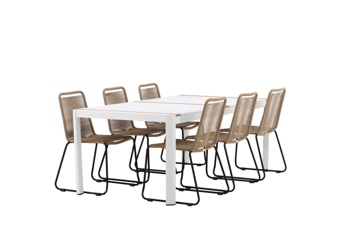 Rektangulært spisebord 200 x 100 Hvid + Spisebordsstol 2-pak Brun