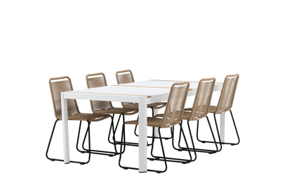 Rektangulært spisebord 200 x 100 Hvid + Spisebordsstol 2-pak Brun