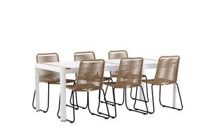 Rektangulært spisebord 200 x 100 Hvid + Spisebordsstol 2-pak Brun