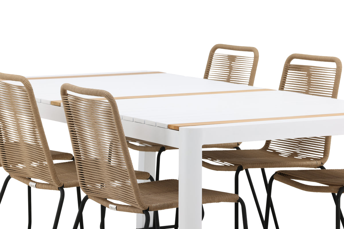 Rektangulært spisebord 200 x 100 Hvid + Spisebordsstol 2-pak Brun