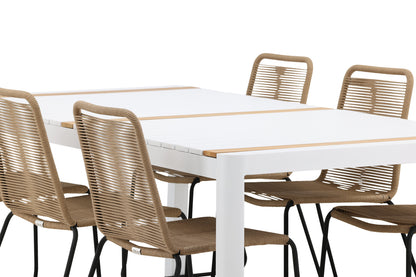 Rektangulært spisebord 200 x 100 Hvid + Spisebordsstol 2-pak Brun