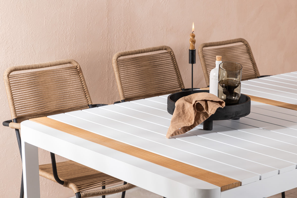 Rektangulært spisebord 200 x 100 Hvid + Spisebordsstol 2-pak Brun