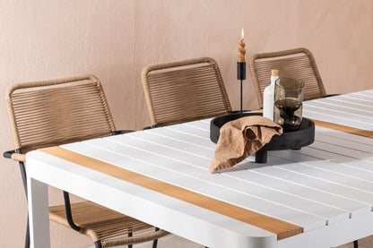 Rektangulært spisebord 200 x 100 Hvid + Spisebordsstol 2-pak Brun