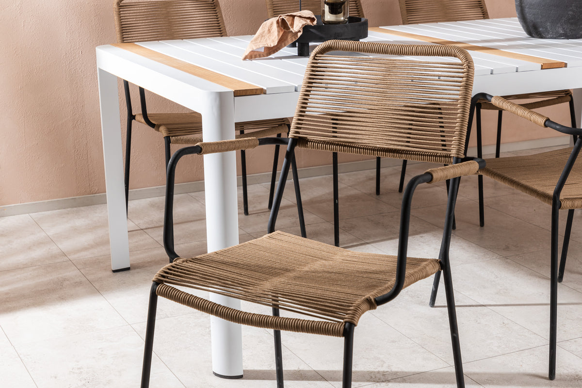 Rektangulært spisebord 200 x 100 Hvid + Spisebordsstol 2-pak Brun