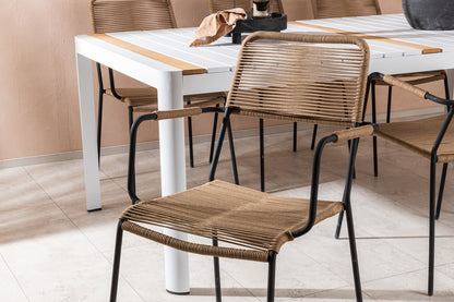 Rektangulært spisebord 200 x 100 Hvid + Spisebordsstol 2-pak Brun