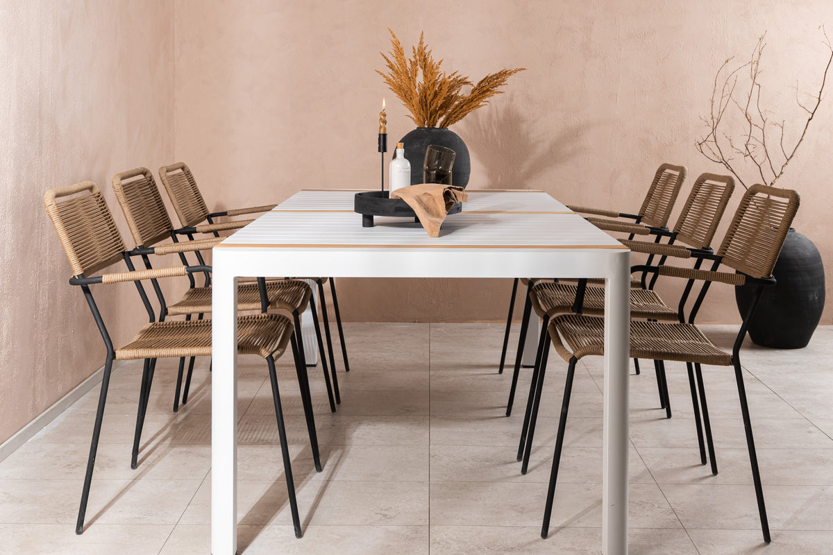 Rektangulært spisebord 200 x 100 Hvid + Spisebordsstol 2-pak Brun