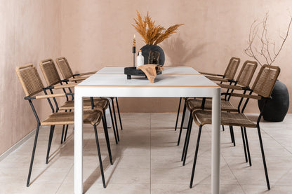 Rektangulært spisebord 200 x 100 Hvid + Spisebordsstol 2-pak Brun