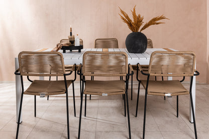 Rektangulært spisebord 200 x 100 Hvid + Spisebordsstol 2-pak Brun