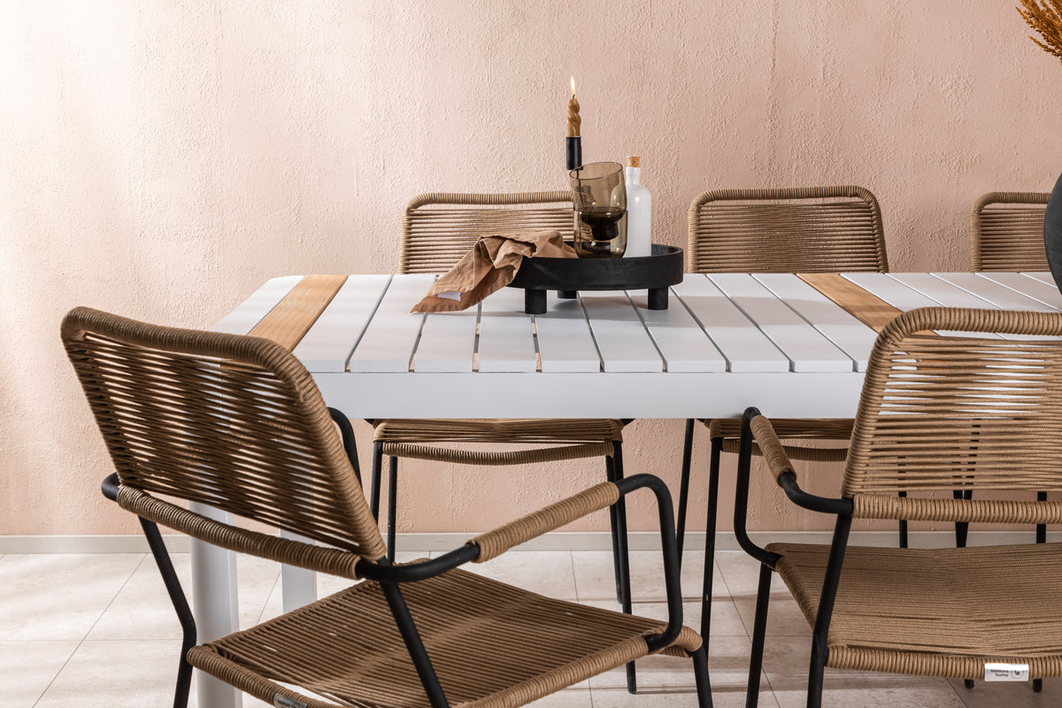 Rektangulært spisebord 200 x 100 Hvid + Spisebordsstol 2-pak Brun