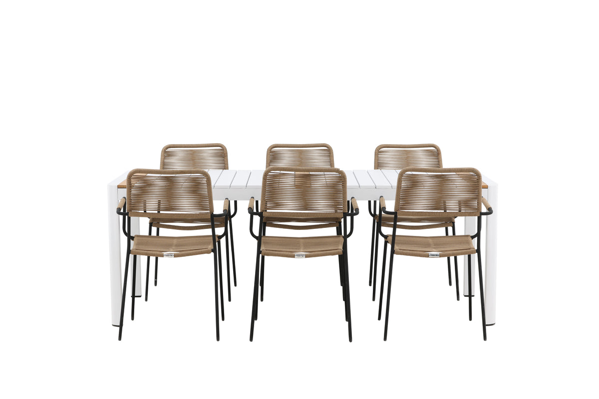 Rektangulært spisebord 200 x 100 Hvid + Spisebordsstol 2-pak Brun