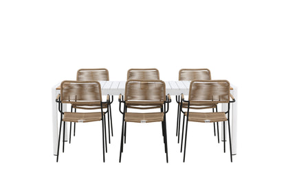 Rektangulært spisebord 200 x 100 Hvid + Spisebordsstol 2-pak Brun