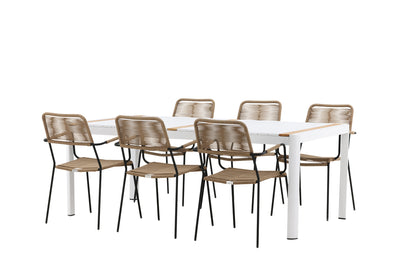 Rektangulært spisebord 200 x 100 Hvid + Spisebordsstol 2-pak Brun